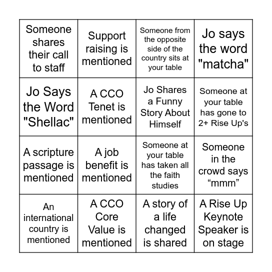 CCO Discernment Brunch Bingo Card