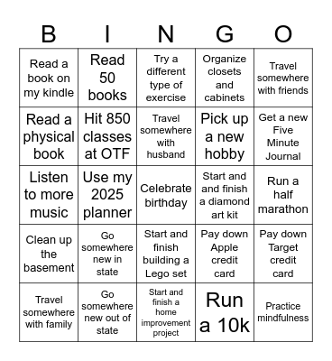 25 Personal Goals for 2025 Bingo Card
