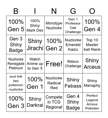 Pokemon Bingo Card