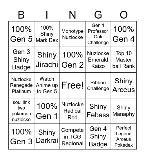 Pokemon Bingo Card