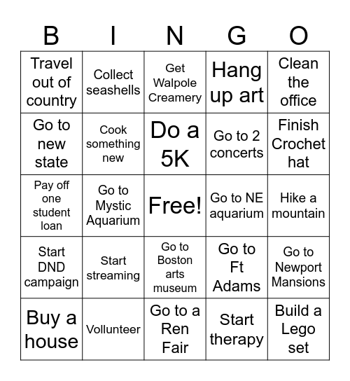 2025 New Year's Resolutions Bingo Card