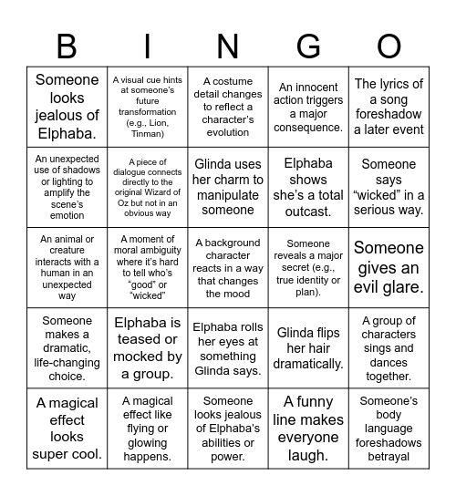 Wicked Bingo Card