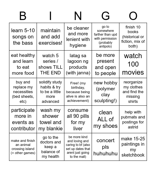 meee Bingo Card