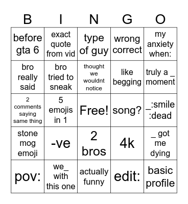 Bingo from AsaTalks vid but changed 2-3 Bingo Card