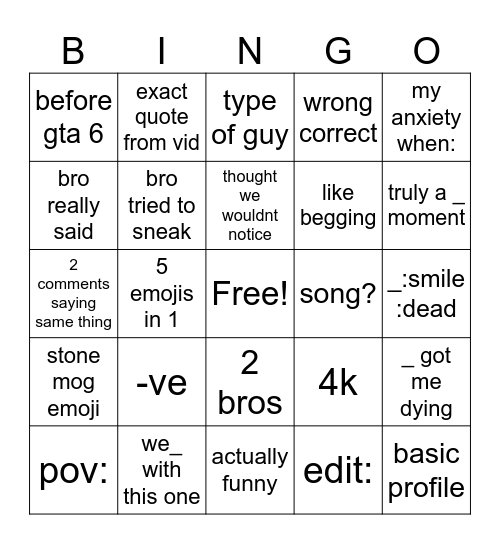 Bingo from AsaTalks vid but changed 2-3 Bingo Card