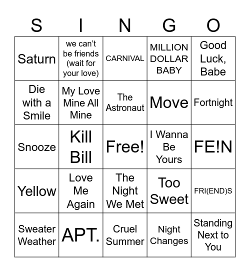 UAE 2024 top 40 Streamed Bingo Card