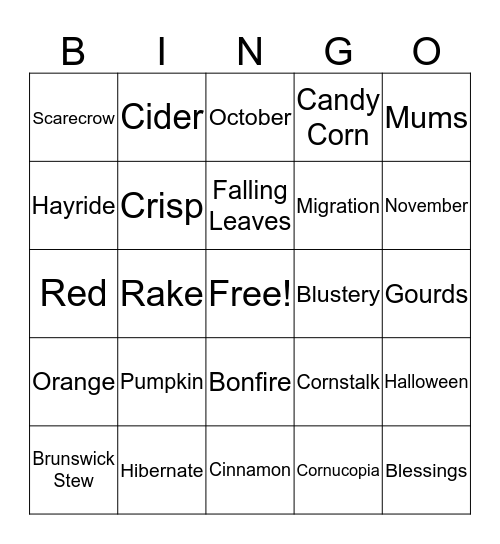 AUTUMN Bingo Card