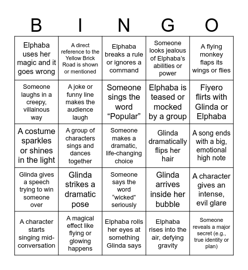 Wicked Bingo Card