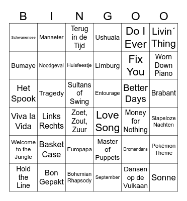 Muziekbingo Auwt op Nuuj 24/25 Bingo Card