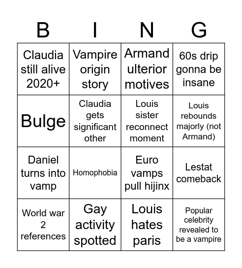 Twinks Bingo Card