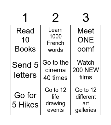 New Years Resolutions Bingo Card