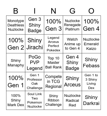 Pokemon 2025 Bingo Card