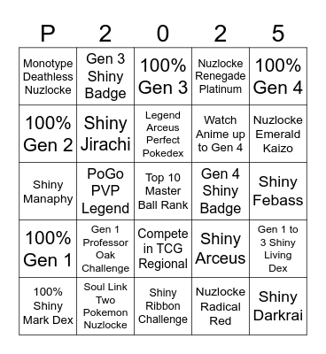 Pokemon 2025 Bingo Card