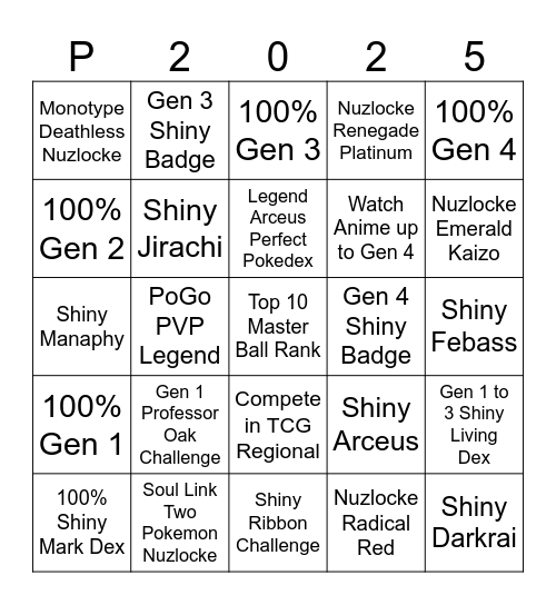 Pokemon 2025 Bingo Card