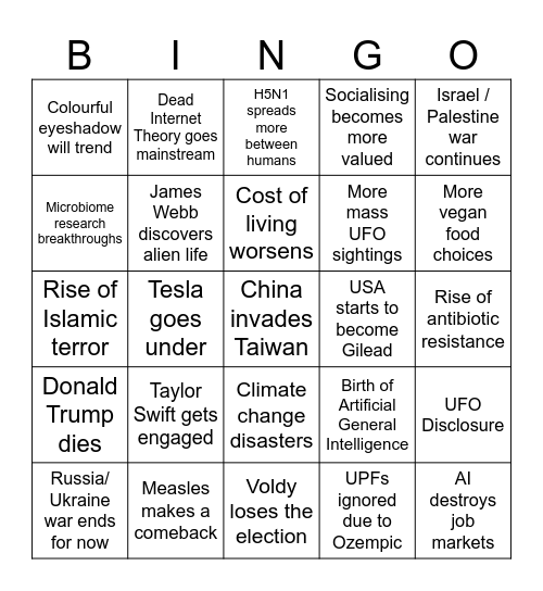 2025 Bingo Card Bingo Card