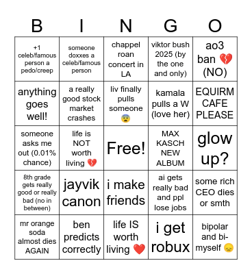 2025 bingo Card