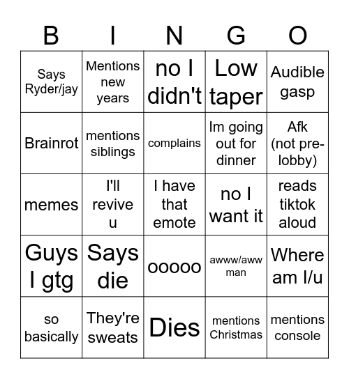 Gabby Bingo Card