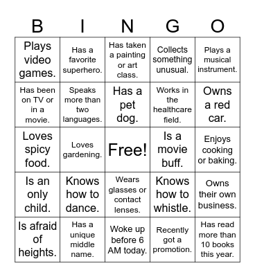 Find the Guest Bingo Card
