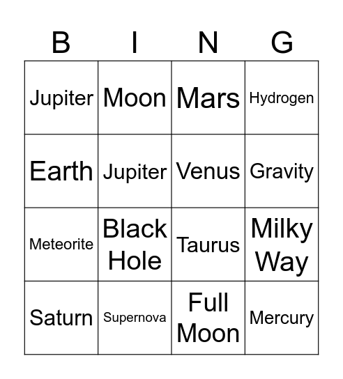 Galaxy Explorers Bingo Card