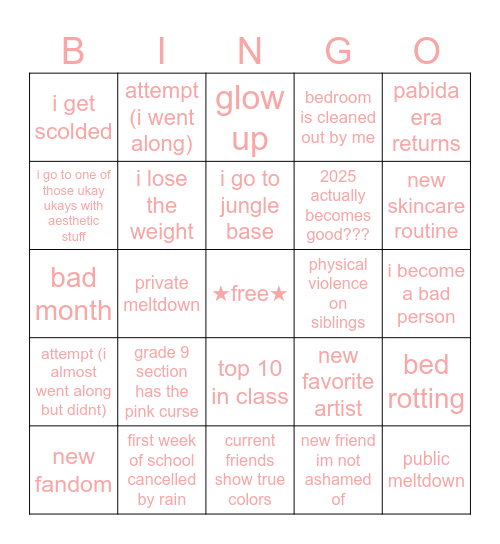 caitlin’s 2025 bingo Card