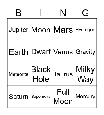 Galaxy Explorers Bingo Card