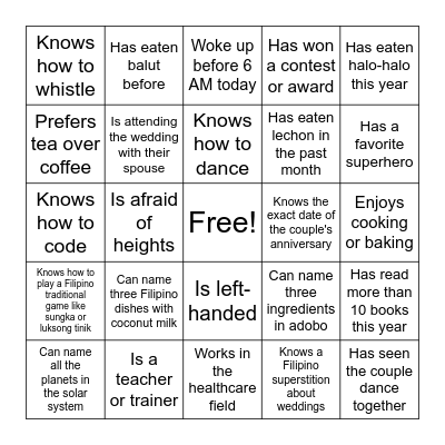 Find the Guest Bingo Card