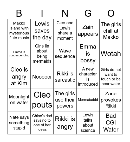 H2O Just add water Bingo V2 Bingo Card