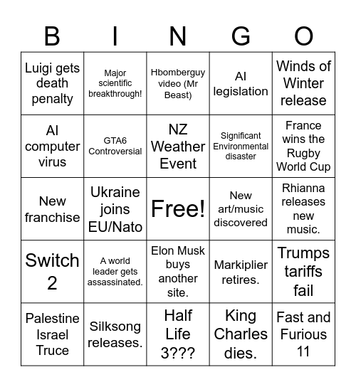 2025 Bingo Card