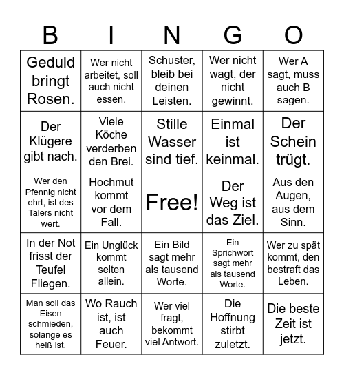 Sprichwort Bingo Card