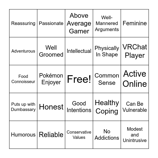 Are you ZeRa's Type? Bingo Card