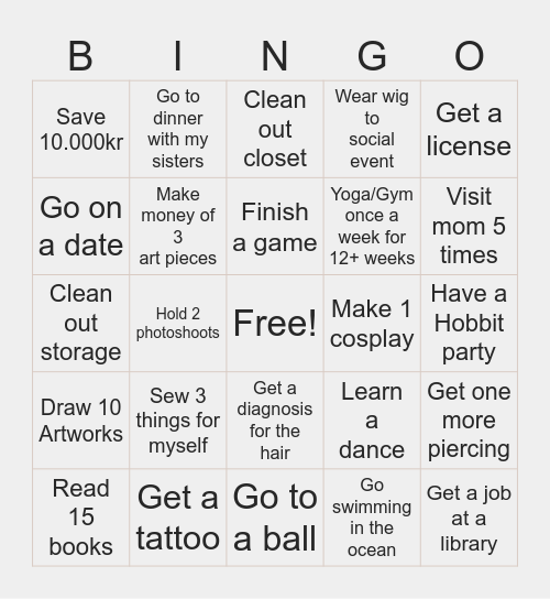 Mio's 2025 Bingo Card