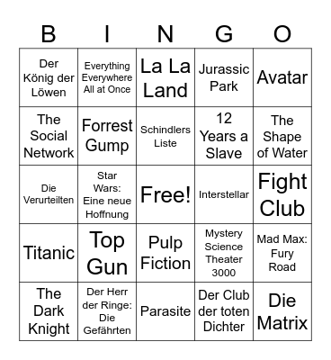Movie Bingo Card