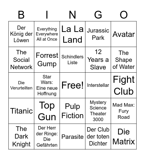Movie Bingo Card