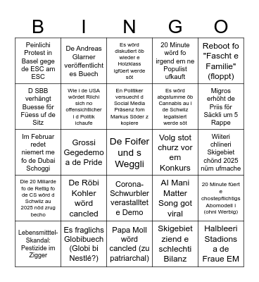 Das Schweizer 2025 Bingo Card