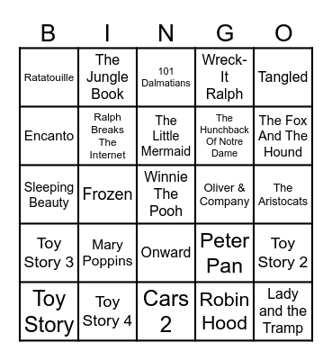 Disney Movies Bingo Card