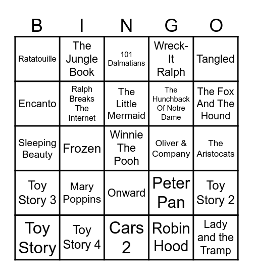 Disney Movies Bingo Card