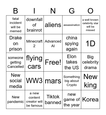 2025 Bingo Card Bingo Card