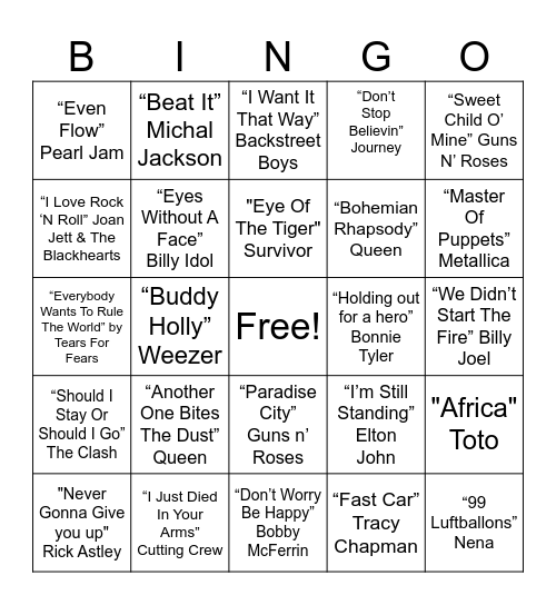 Song bingo! Bingo Card