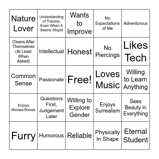 Are You Bristle's Type Bingo Card