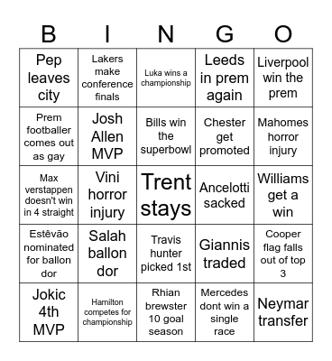25 sports bingo Card
