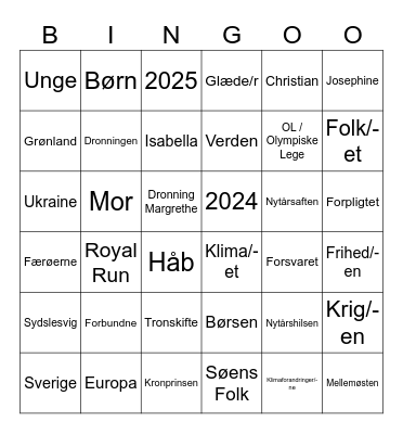 Nytårsaften 2024 Bingo Card