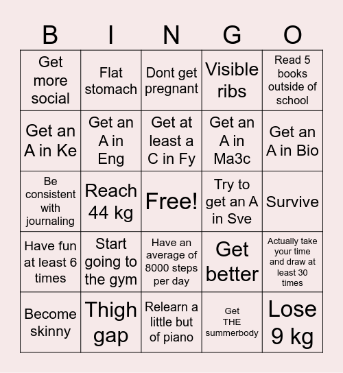 2025 goals Bingo Card