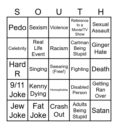 South Park Bingo Card