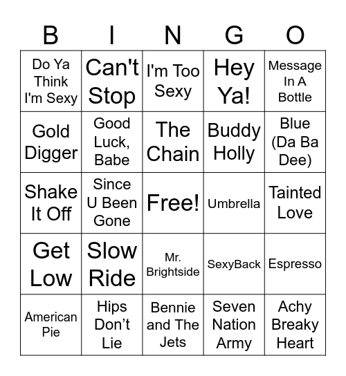 Music Bingo Card