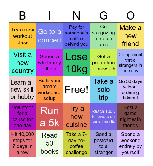 2025 Goals Bingo Card