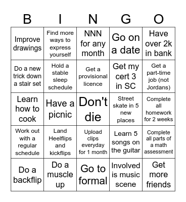 My bingo list for 2025 Bingo Card
