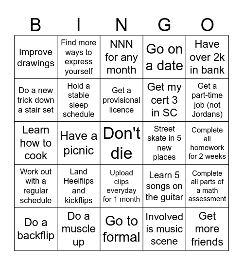 My bingo list for 2025 Bingo Card