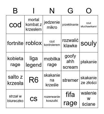 GAMER RAGE Bingo Card