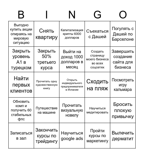 Год бизнеса Bingo Card