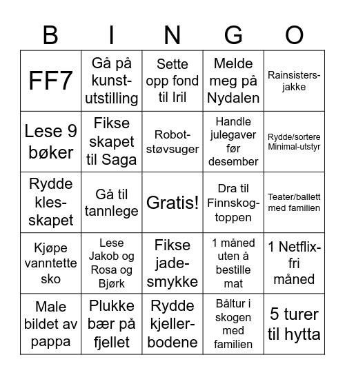 Nyttårsbingo Emilia Bingo Card